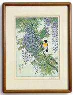 Mei (Satsuki) - Wisteria en Steenuil - houtsnede - Toshi, Antiek en Kunst