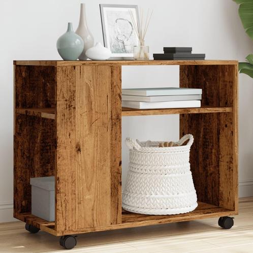 vidaXL Bijzettafel met wieltjes 70x35x60 cm bewerkt hout oud, Huis en Inrichting, Tafels | Bijzettafels, Nieuw, Verzenden