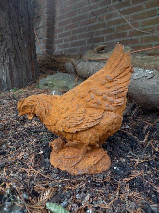 sculptuur, Scharrelende Kip - 23 cm - Gietijzer, Antiek en Kunst, Kunst | Designobjecten