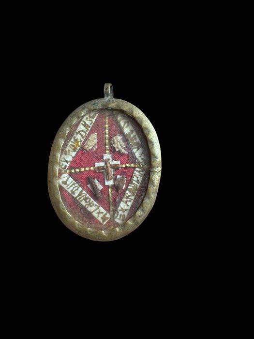 Reliekhouder - Glas, Textiel, Gepatineerd brons - 1750-1800, Antiek en Kunst, Kunst | Niet-Westerse kunst
