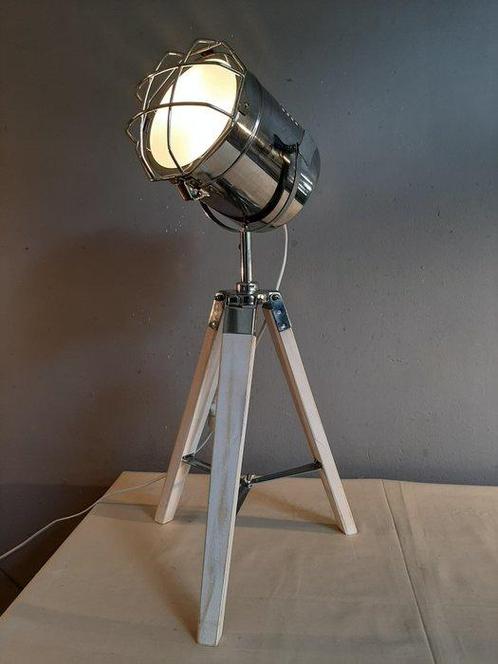Statief tafellamp - Hout, Metaal - Staande lamp op houten, Antiek en Kunst, Kunst | Designobjecten