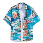 Hawaii Party Blouse – Blauw met Oranje Bloemen – - Maat M, Ophalen of Verzenden, Nieuw, Maat 48/50 (M)
