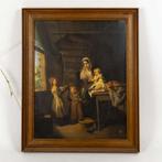 Schilderij van Huiselijk Tafereel, Gesigneerd (1854?), Antiek en Kunst, Kunst | Schilderijen | Klassiek, Ophalen