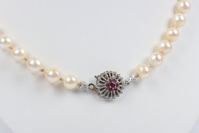 Halsketting - 14 karaat Witgoud Parel - Robijn, Sieraden, Tassen en Uiterlijk, Kettingen