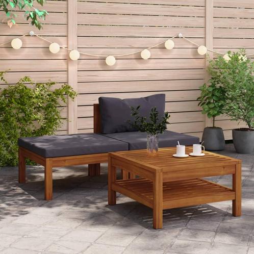 vidaXL 3-delige Loungeset met donkergrijze kussens, Tuin en Terras, Tuinsets en Loungesets, Loungeset, Nieuw, Hout, Verzenden