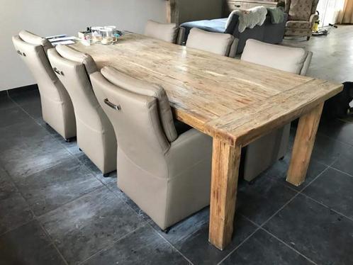 Set van 6 leren eetkamerfauteuils - met armleuning en wieltj, Huis en Inrichting, Stoelen, Overige kleuren, Nieuw, Leer, Ophalen of Verzenden