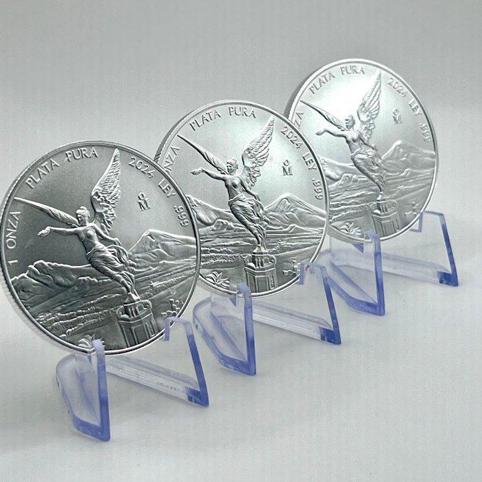 Mexico. 1 Onza 2024 Libertad – 3 x 1 oz Silver Coin – .999, Postzegels en Munten, Munten | Europa | Niet-Euromunten