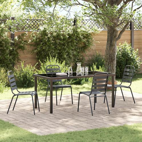 vidaXL 5-delige Tuin Eettafelset - Donkergrijs Staal, Tuin en Terras, Tuinsets en Loungesets, Nieuw, Verzenden