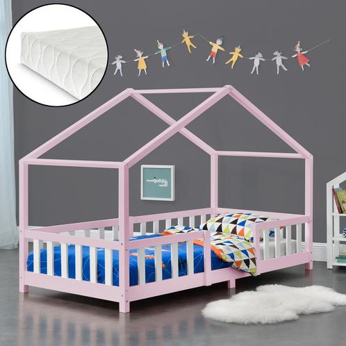 Kinderbed Treviolo met matras 90x200 cm roze en wit, Kinderen en Baby's, Kinderkamer | Bedden, Verzenden