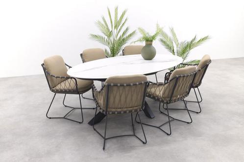 GI Ovale tuinset Scotland marmerlook wit/Prego –7 delig, Tuin en Terras, Tuinsets en Loungesets, Tuinset, Nieuw, Rvs, Verzenden
