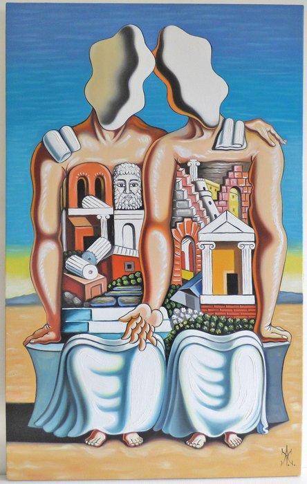 Vincenzo Amicone (1969) - Archeologi (omaggio a Giorgio de, Antiek en Kunst, Kunst | Schilderijen | Klassiek