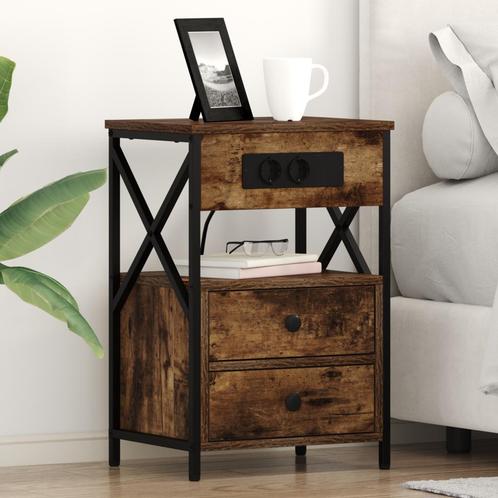 vidaXL Nachtkastje 2 pcs Gerookt eiken 40 x 31 x 60 cm, Huis en Inrichting, Slaapkamer | Nachtkastjes, Nieuw, Minder dan 45 cm