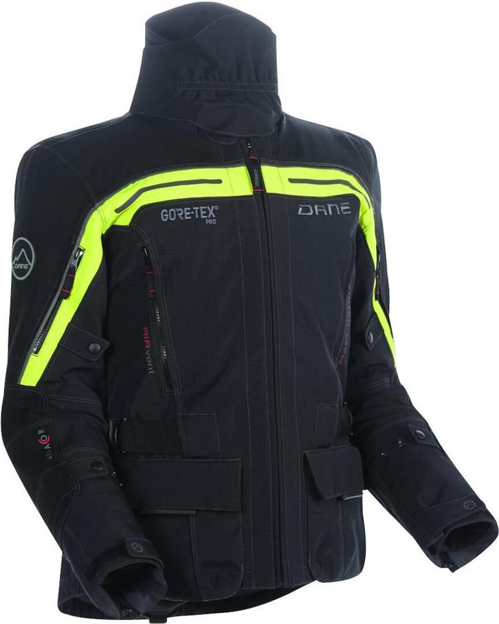 DANE Nimbus 2 Pro Zwart Gele Waterdichte Textiele Motorjas, Motoren, Kleding | Motorkleding, Heren, Nieuw met kaartje, Jas | textiel