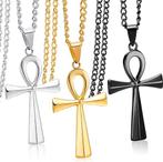 Heren ketting met Egyptische Ankh hanger goud, zilver of zwa, Verzenden, Nieuw, Zilver, Overige materialen