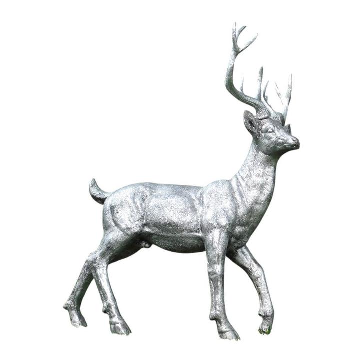 Hert - polystone - 112 cm - zilverkleurig - gedetailleerd, Tuin en Terras, Tuinbeelden, Ophalen of Verzenden