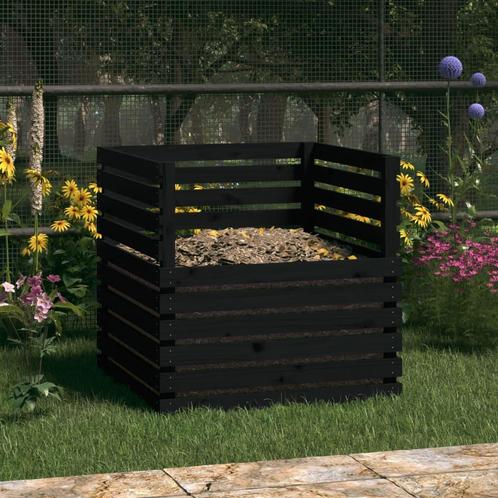 Compostbak 80x80x78 cm massief grenenhout zwart, Tuin en Terras, Overige Tuin en Terras, Nieuw, Verzenden