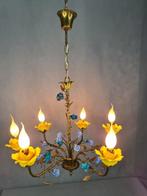 Kroonluchter - Mooie bloemenlamp - Messing, Porselein