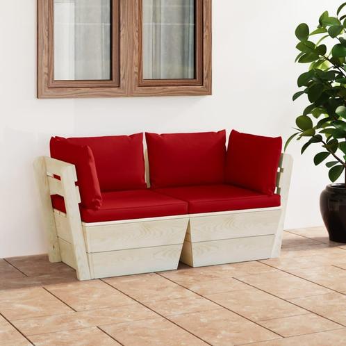 vidaXL Tuinbank 2-zits met kussens pallet vurenhout, Tuin en Terras, Tuinsets en Loungesets, Nieuw, Hout, Verzenden