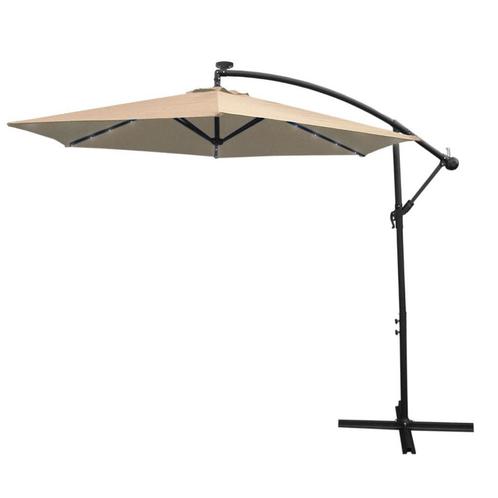 Zweefparasol met LED verlichting 300 cm Beige - Kantelbaar, Tuin en Terras, Parasols, Verzenden
