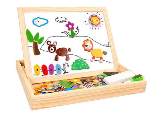 Magnetische Dieren Puzzel & Krijtbord - Alles in 1 Houten, Hobby en Vrije tijd, Denksport en Puzzels, Nieuw, Verzenden