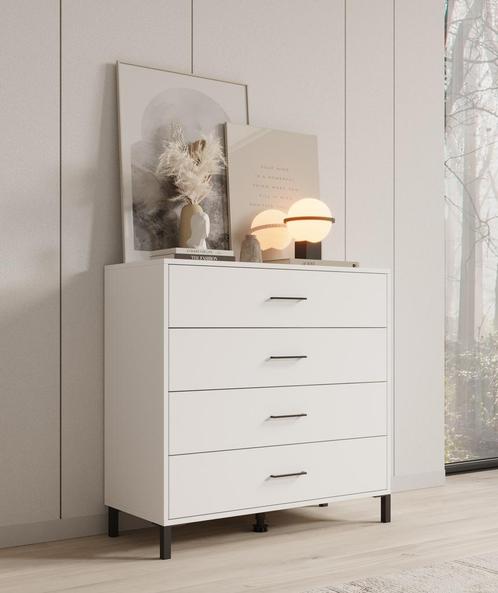 Meubella | Ladekast wit 93cm - 4 lades modern, Huis en Inrichting, Kasten | Ladekasten, 25 tot 50 cm, Nieuw, 50 tot 100 cm, Verzenden