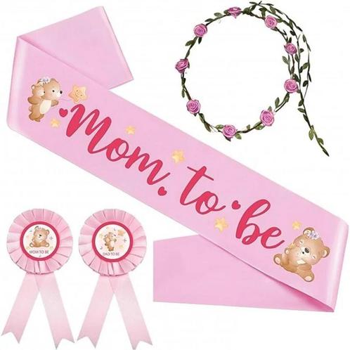 4-delige Babyshower set met sjerp, 2 rozetten en bloemenkran, Hobby en Vrije tijd, Feestartikelen, Geboorte of Huwelijk, Nieuw