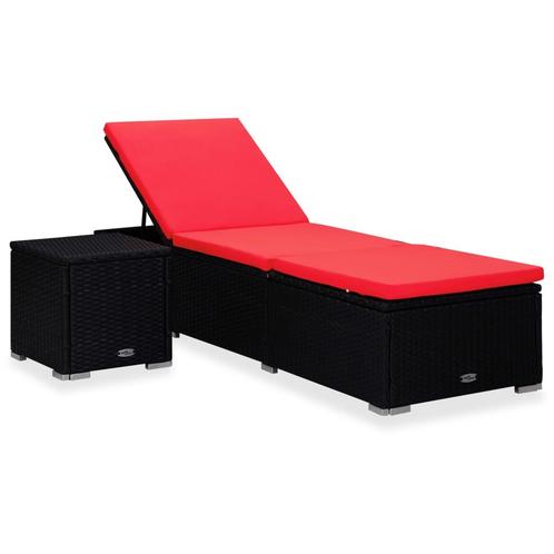 vidaXL Ligbed met kussen en theetafel poly rattan rood, Tuin en Terras, Ligbedden, Nieuw, Verzenden
