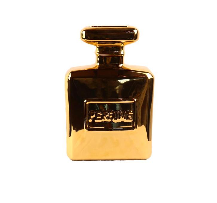 Vaas Parfum Fles Goud, Huis en Inrichting, Woonaccessoires | Vazen, Overige kleuren, Nieuw, Aardewerk of Porselein, Minder dan 50 cm