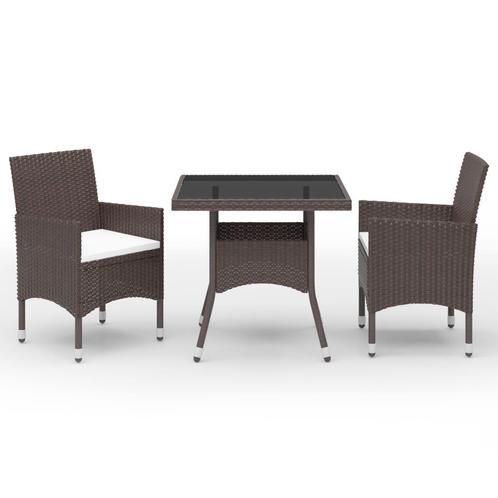 vidaXL 3-delige Tuinset poly rattan en glas bruin, Tuin en Terras, Tuinsets en Loungesets, Tuinset, Nieuw, 2 zitplaatsen, Rotan