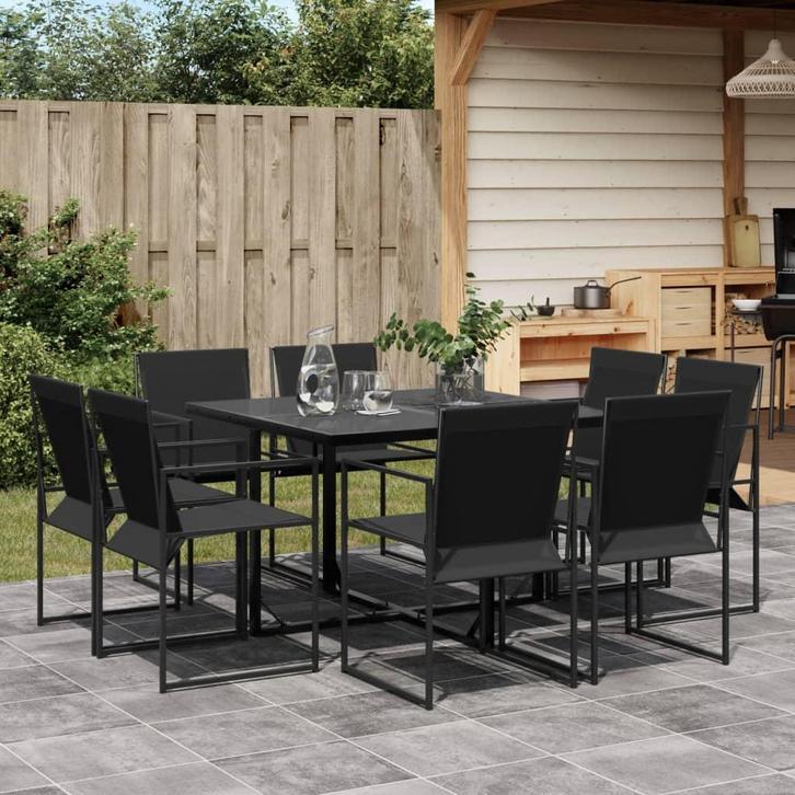 vidaXL 9-delige Tuinset textileen zwart, Tuin en Terras, Tuinsets en Loungesets, Tuinset, Nieuw, 8 zitplaatsen, Rvs, Verzenden