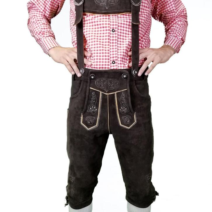 Lederhosen leer -  donker bruin LANG, Hobby en Vrije tijd, Feestartikelen, Feestartikel, Nieuw, Verzenden