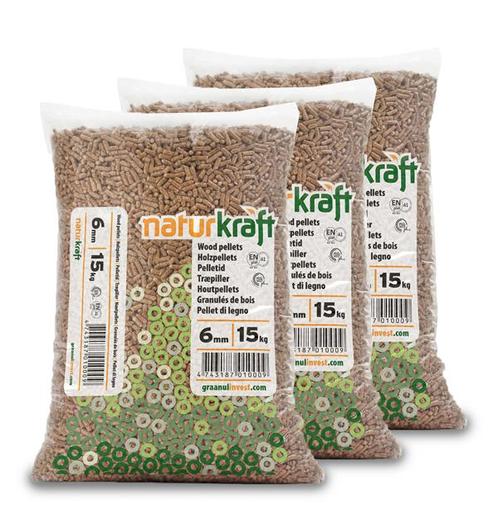 Naturkraft Pellets DIN+ & ENplus A1 à 15 kg 66 zakken, Tuin en Terras, Haardhout, Blokken, Minder dan 3 m³, Overige houtsoorten