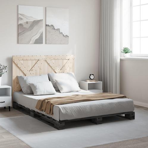 vidaXL Bedframe met hoofdbord massief grenenhout grijs, Huis en Inrichting, Slaapkamer | Bedden, 160 cm, 200 cm, Grijs, Tweepersoons