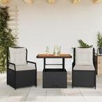 vidaXL 3-delige Tuinset met kussens poly rattan zwart, 2 zitplaatsen, Nieuw, Tuinset, Verzenden