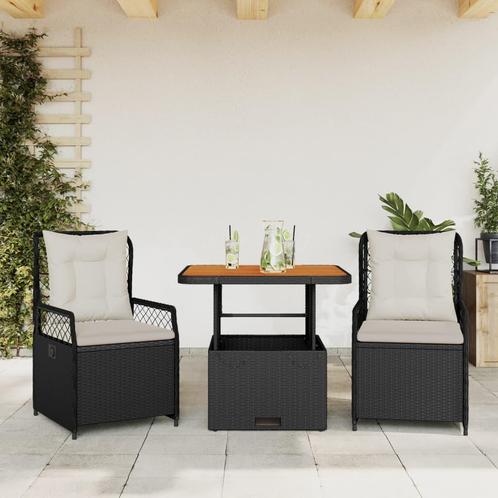 vidaXL 3-delige Tuinset met kussens poly rattan zwart, Tuin en Terras, Tuinsets en Loungesets, Tuinset, Nieuw, 2 zitplaatsen, Rotan
