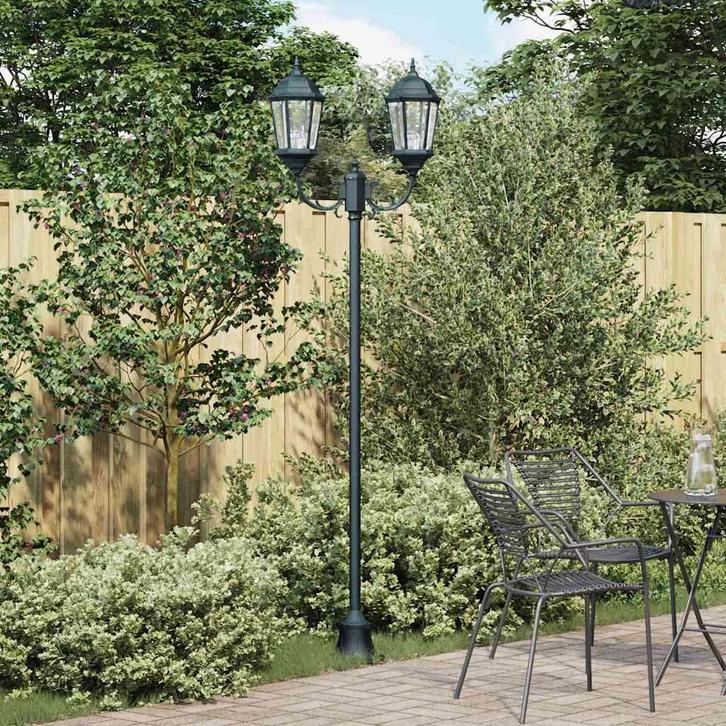 vidaXL Tuin Lantaarnpaal Donkergroen Aluminium en Glas, Tuin en Terras, Buitenverlichting, Nieuw, Verzenden