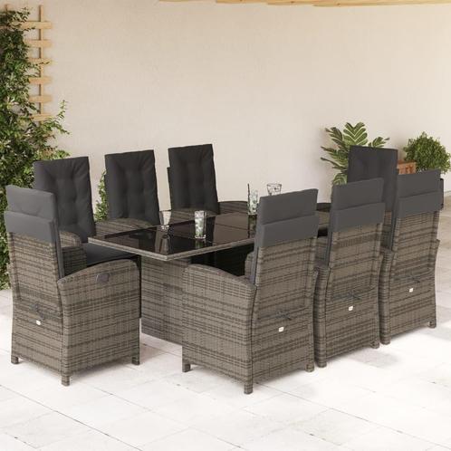 vidaXL 9-delige Tuinset met kussens poly rattan grijs, Tuin en Terras, Tuinsets en Loungesets, Tuinset, Nieuw, 8 zitplaatsen, Rotan