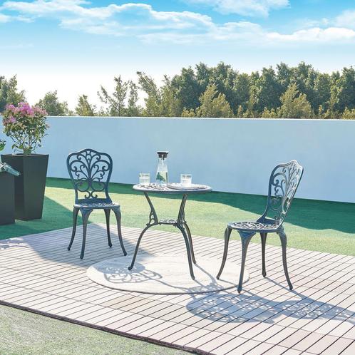 Bistroset Lupsam tuinset 3-delig donkergrijs met groene pati, Tuin en Terras, Tuinsets en Loungesets, Verzenden
