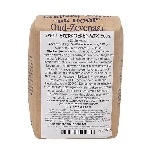 Molen de Hoop Spelt Eierkoekenmix 500g, Hobby en Vrije tijd, Taarten en Cupcakes maken, Nieuw, Verzenden