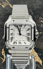 Cartier Santos - Medium - White Dial - Diamonds - W4SA0005, Sieraden, Tassen en Uiterlijk, Horloges | Dames, Nieuw, Polshorloge