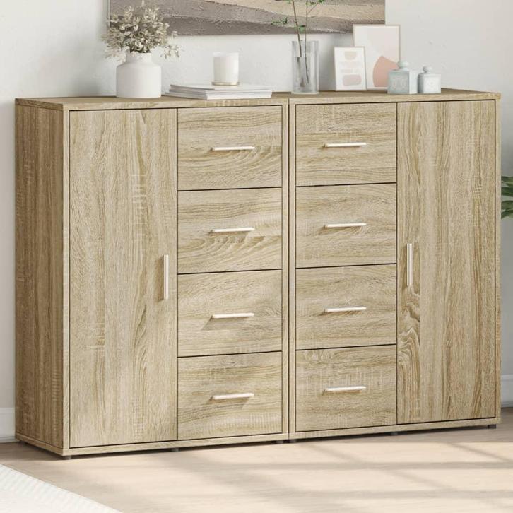 vidaXL Dressoirs 2 st 60x31x84 cm bewerkt hout sonoma, Huis en Inrichting, Kasten | Dressoirs, 50 tot 75 cm, Nieuw, Minder dan 50 cm