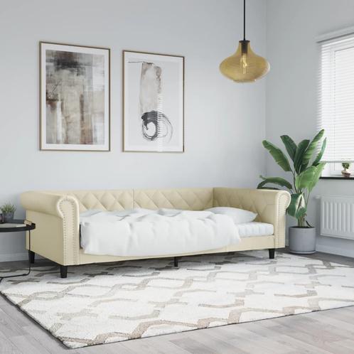 vidaXL Slaapbank 100x200 cm kunstleer crèmekleurig, Huis en Inrichting, Slaapkamer | Bedden, 100 cm, 200 cm, Crème, Eenpersoons
