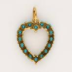 Hanger - 18 karaat Geel goud Turquoise - Hart
