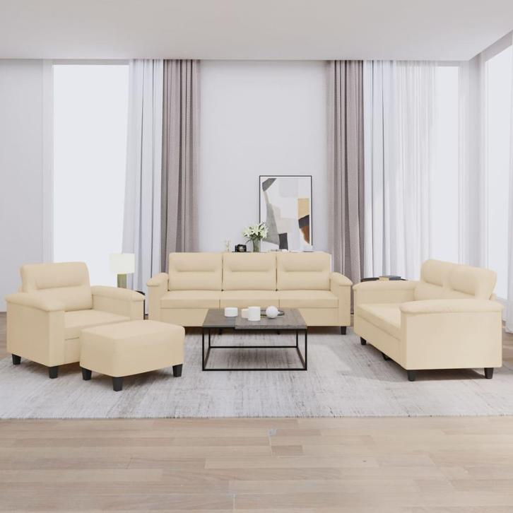 vidaXL 4-delige Loungeset met kussens microvezelstof, Huis en Inrichting, Banken | Bankstellen, Nieuw, Stof, Vierpersoons of meer