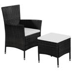 vidaXL Tuinstoel en kruk met kussens poly rattan zwart, Tuin en Terras, Verzenden, Nieuw, Rotan