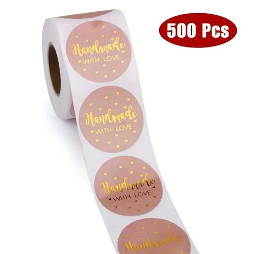 500 stickers labels rol handmade with love rose rosé  kraft, Huis en Inrichting, Woonaccessoires | Kunstplanten en Kunstbloemen