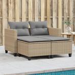 vidaXL Tuinbank 2-zits met voetenbanken poly rattan beige, Verzenden, Nieuw, Rotan