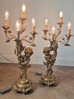 Paar Putti-Tischleuchten – Holz mit Goldbronze-Fassung –