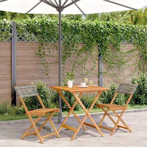 vidaXL 3-delige Bistroset poly rattan en massief hout grijs, Tuin en Terras, Tuinsets en Loungesets, Nieuw, Hardhout, Verzenden