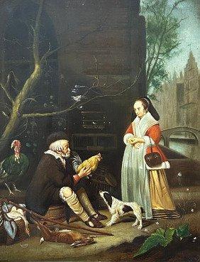 Hollandse school (XIX) - Handelaar bied zijn kip , kalkoen, Antiek en Kunst, Kunst | Schilderijen | Klassiek